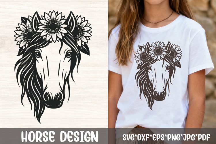 Floral Horse Head SVG | Sunflower Boho Line Art