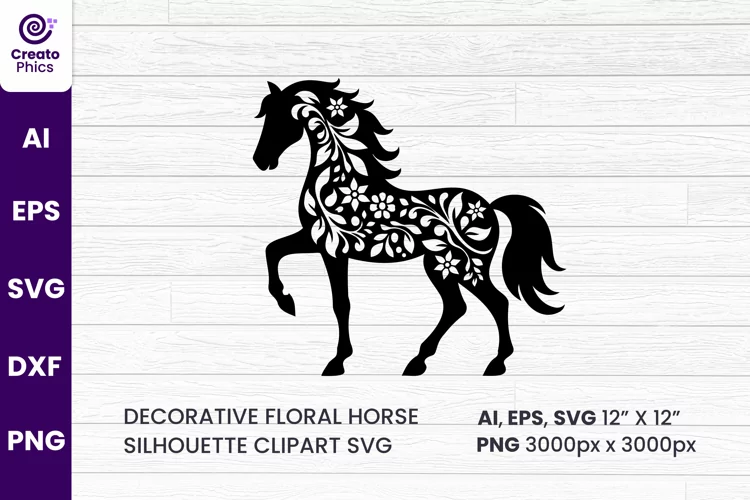 floral horse SVG silhouette decorative sublimation