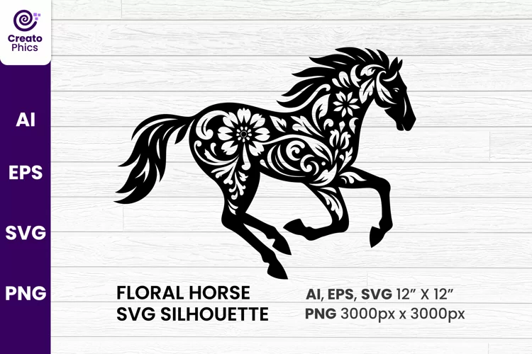 floral horse SVG silhouette decorative sublimation 2