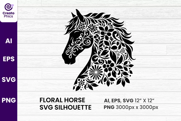 floral horse SVG silhouette decorative sublimation 1