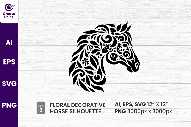 floral horse SVG silhouette decorative sublimation 3