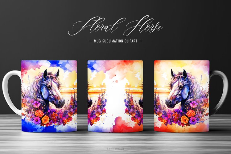 Mug Wrap Watercolor Sublimation Horse Design Clipart