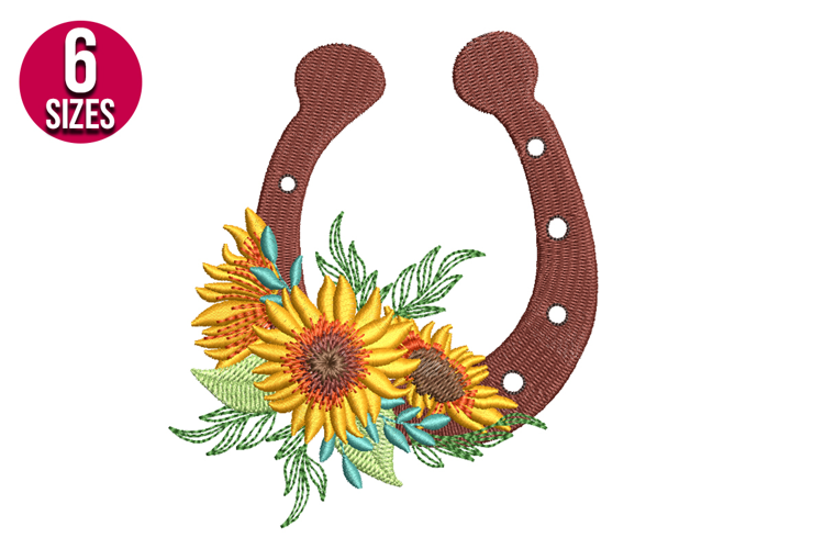 Floral Horseshoe with Sunflowers Embroidery Design