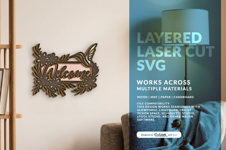 Floral Hummingbird 3D Layered Wall Decor Laser Cut