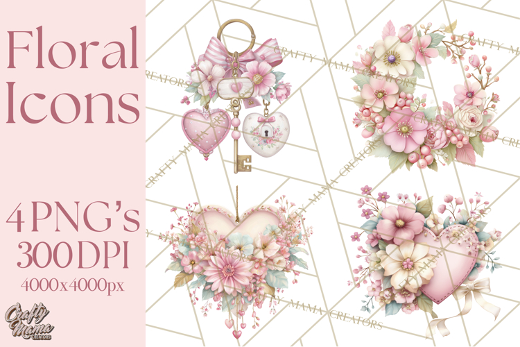 Floral Girl Power Clipart, Girly Feminine Icons Png