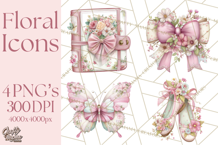 Floral Girl Power Clipart, Girly Feminine Icons Png