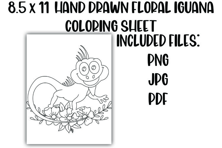 Floral Iguana Coloring Sheet example image 1