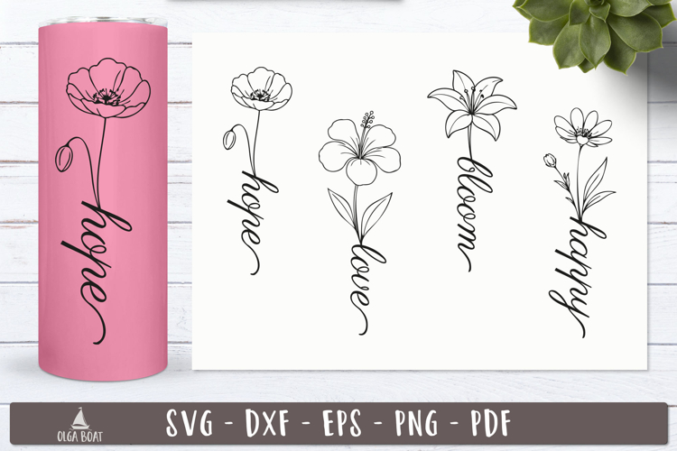 Floral Inspirational Words SVG Line art designs