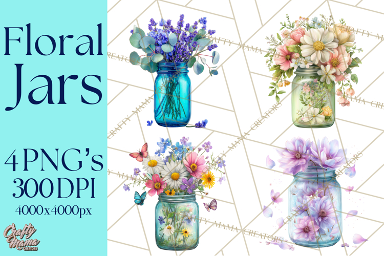 Spring Mason Jar Flowers Clipart, Floral Mason Jars PNG