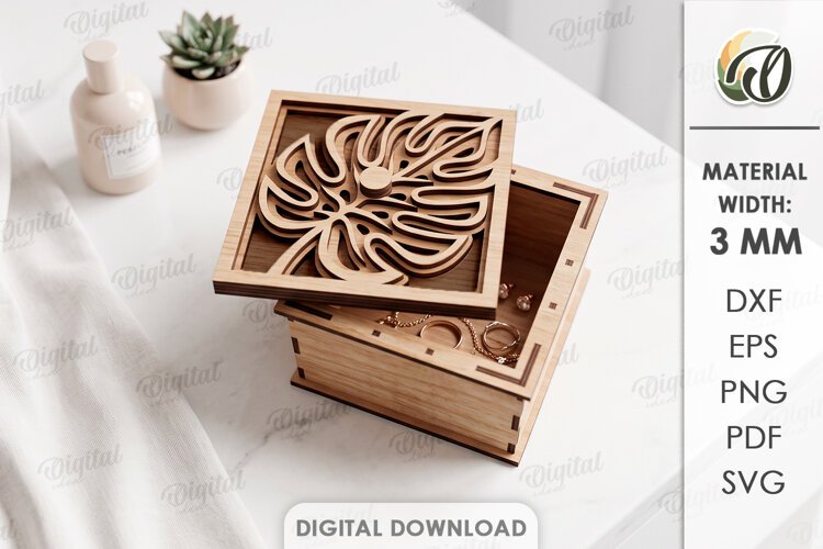 Floral Jewelry Box Laser cut. Storage Box with Lid SVG example image 1
