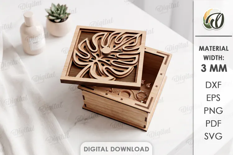 Floral Jewelry Box Laser cut. Storage Box with Lid SVG