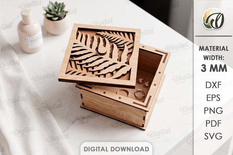 Floral Jewelry Box Laser cut. Storage Box with Lid SVG example image 1