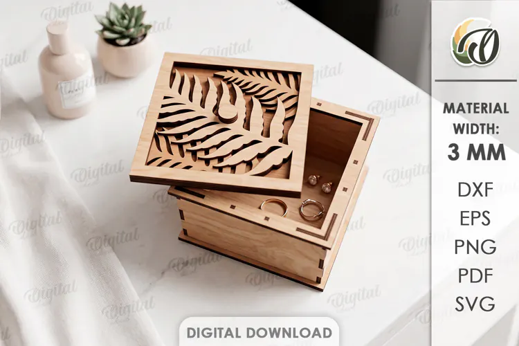 Floral Jewelry Box Laser cut. Storage Box with Lid SVG