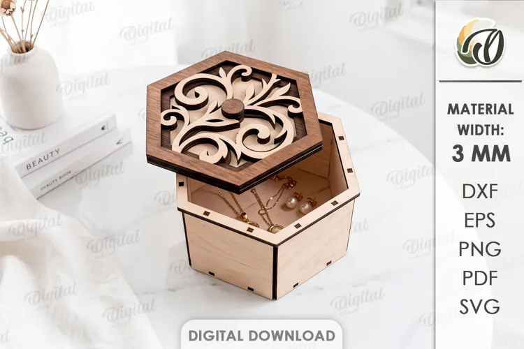 Floral Jewelry Box Laser cut. Storage Box with Lid SVG