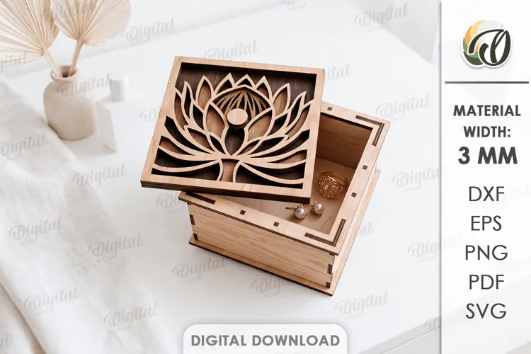 Floral Jewelry Box Laser cut. Storage Box with Lid SVG