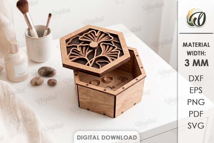 Floral Jewelry Box Laser cut. Storage Box with Lid SVG example image 1