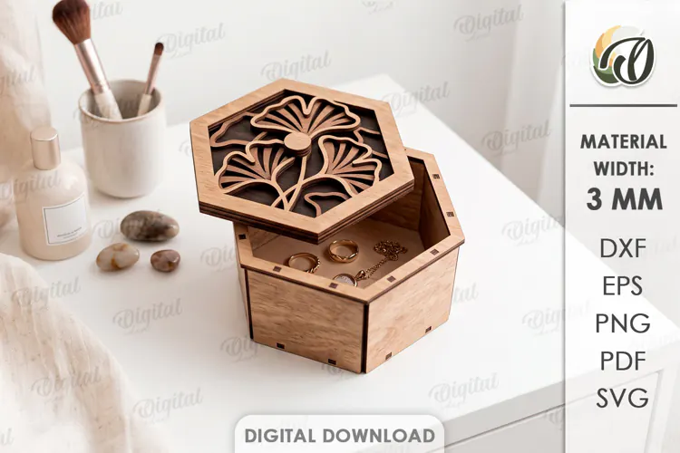 Floral Jewelry Box Laser cut. Storage Box with Lid SVG