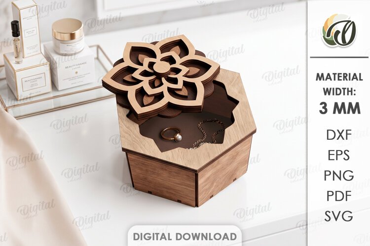 Floral Jewelry Box Laser cut. Storage Box with Lid SVG example image 1