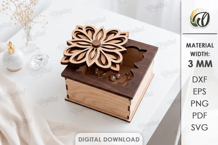 Floral Jewelry Box Laser cut. Storage Box with Lid SVG