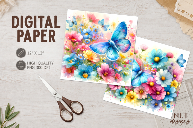 Summer Journal junk Elegant Butterfly Floral digital paper