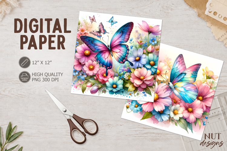 Summer Journal junk Butterfly Blossom Floral digital paper
