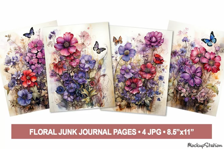 Spring Flowers Junk Journal Pages |Floral Digital Papers JPG