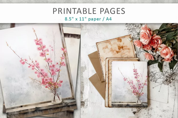 Floral scrapbook paper, junk journal sheets