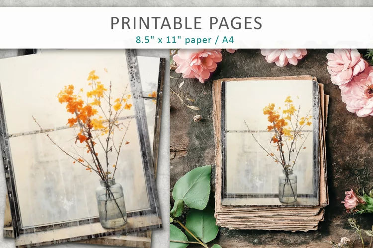 Floral junk journal pages, scrapbook paper