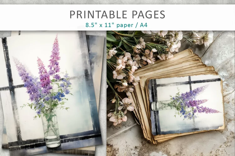 Floral junk journal pages, journal sheets