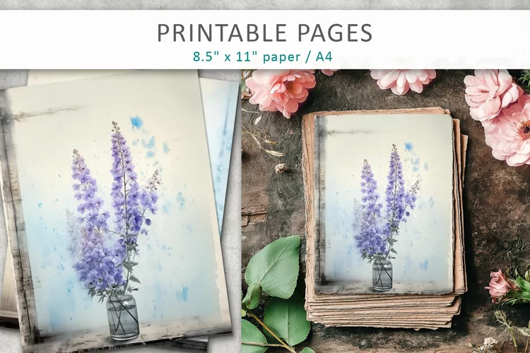 Floral junk journal pages, Old paper