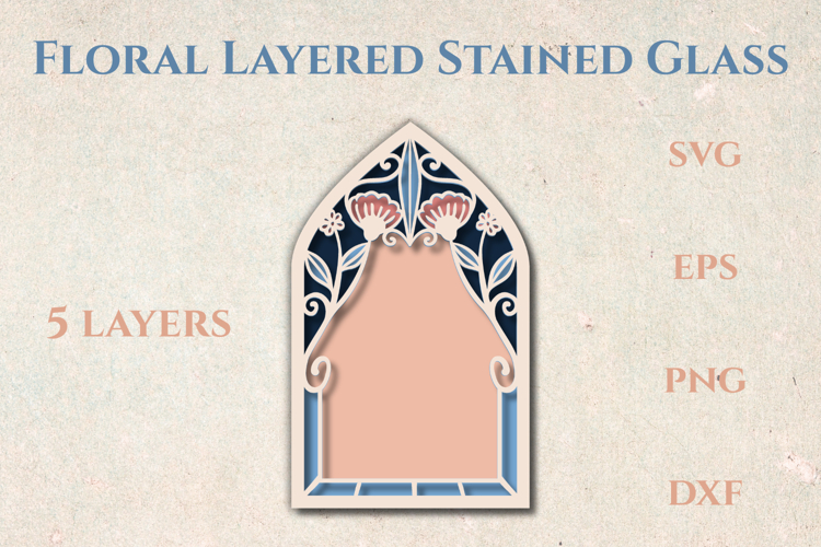 Floral Vintage Stained glass - 5 SVG layers