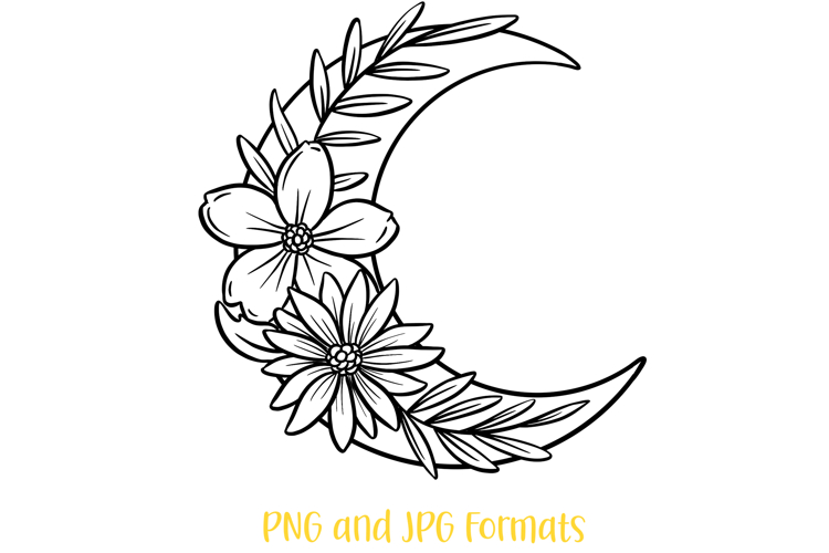 Floral Leaf Moon Wreath Flower Illustration Clipart PNG