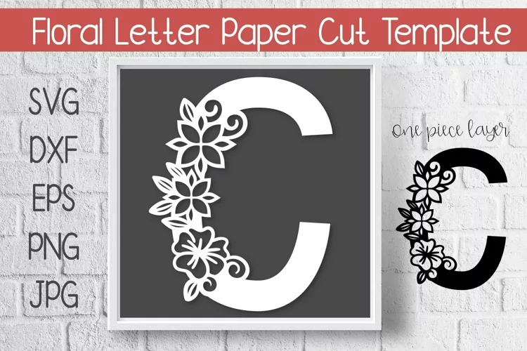 Floral Letter C Paper Cut Template