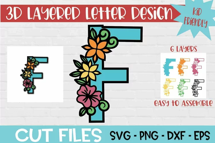 Floral Letter F 3d Layered Paper Craft