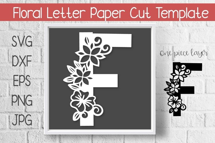 Floral Letter F Paper Cut Template