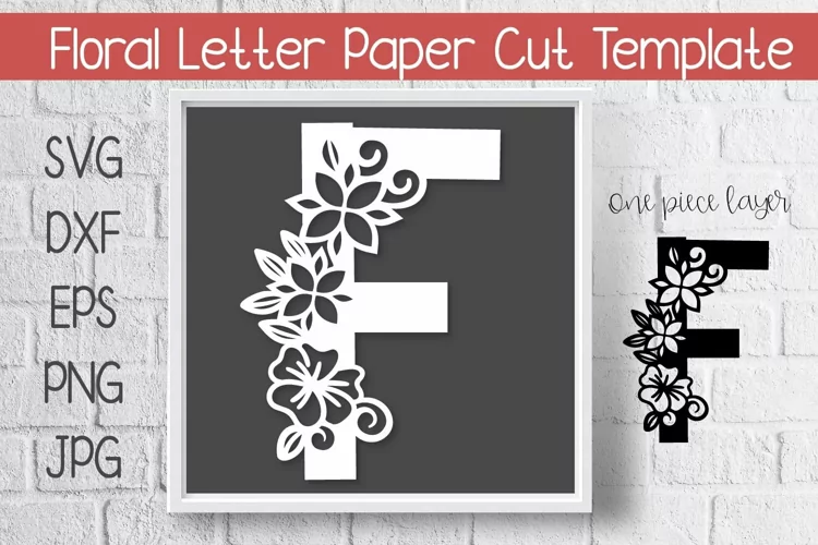 Floral Letter F Paper Cut Template