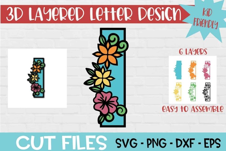 Floral Letter I 3d Layered Paper Craft