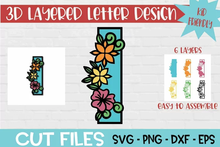 Floral Letter I 3d Layered Paper Craft