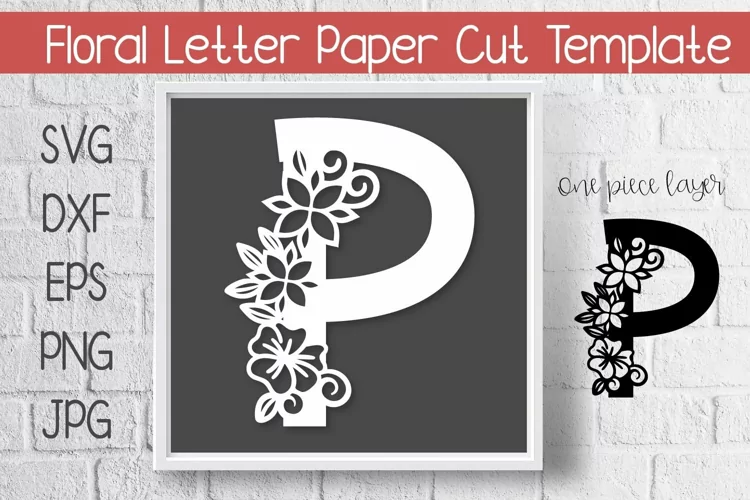 Floral Letter P Paper Cut Template