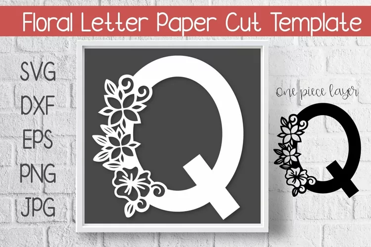 Floral Letter Q Paper Cut Template