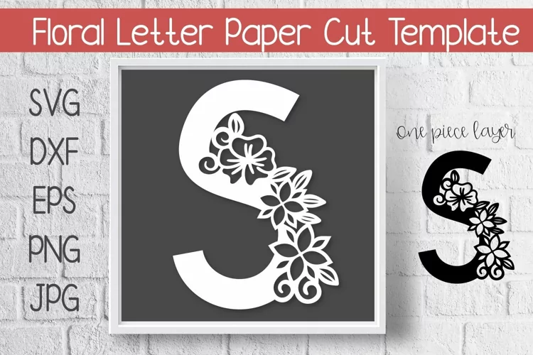 Floral Letter S Paper Cut Template