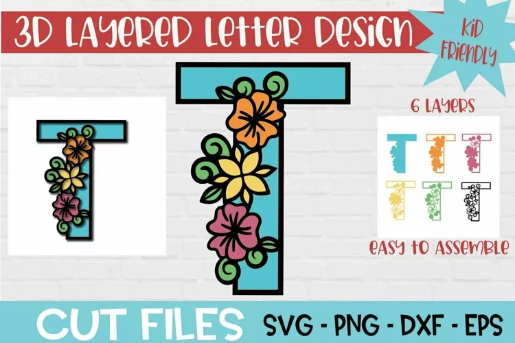 Floral Letter T 3d Layered Paper Craft