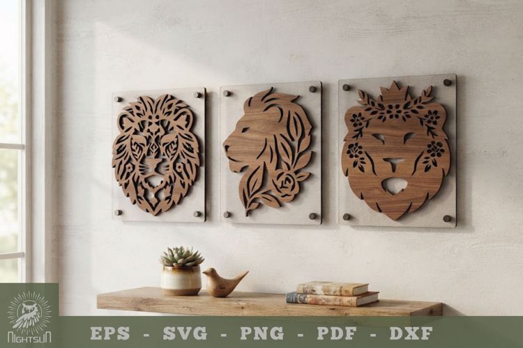 Floral Lion Lasercut Wall Decor SVG