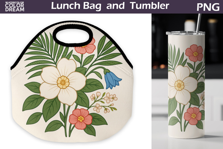 Tropical Flowers Lunch Bag | Vintage Floral Tumbler Wrap