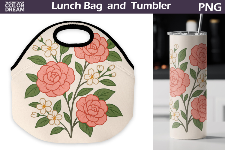 Roses Flowers Lunch Bag | Vintage Floral Tumbler Wrap