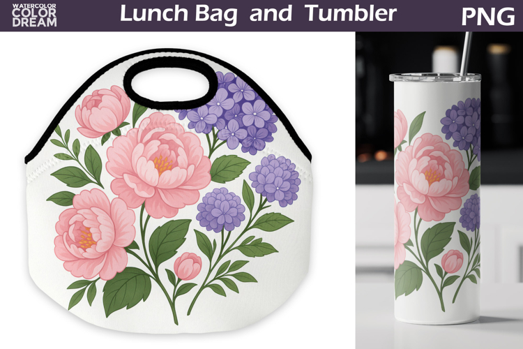Pink Peonies Lunch Bag | Vintage Floral Tumbler Wrap