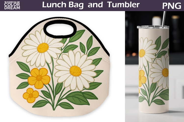 Daisy Lunch Bag | Vintage Floral Tumbler Wrap