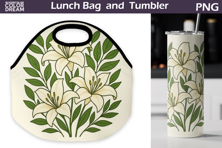 White Lilly Lunch Bag | Vintage Floral Tumbler Wrap