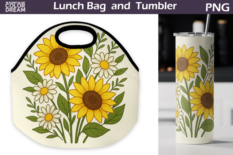 Sunflowers Daisy Lunch Bag | Vintage Floral Tumbler Wrap