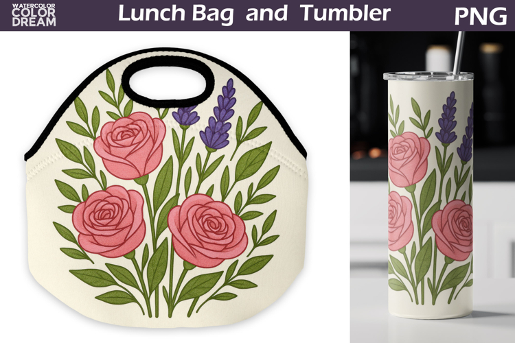 Pink Roses Lunch Bag | Vintage Floral Tumbler Wrap